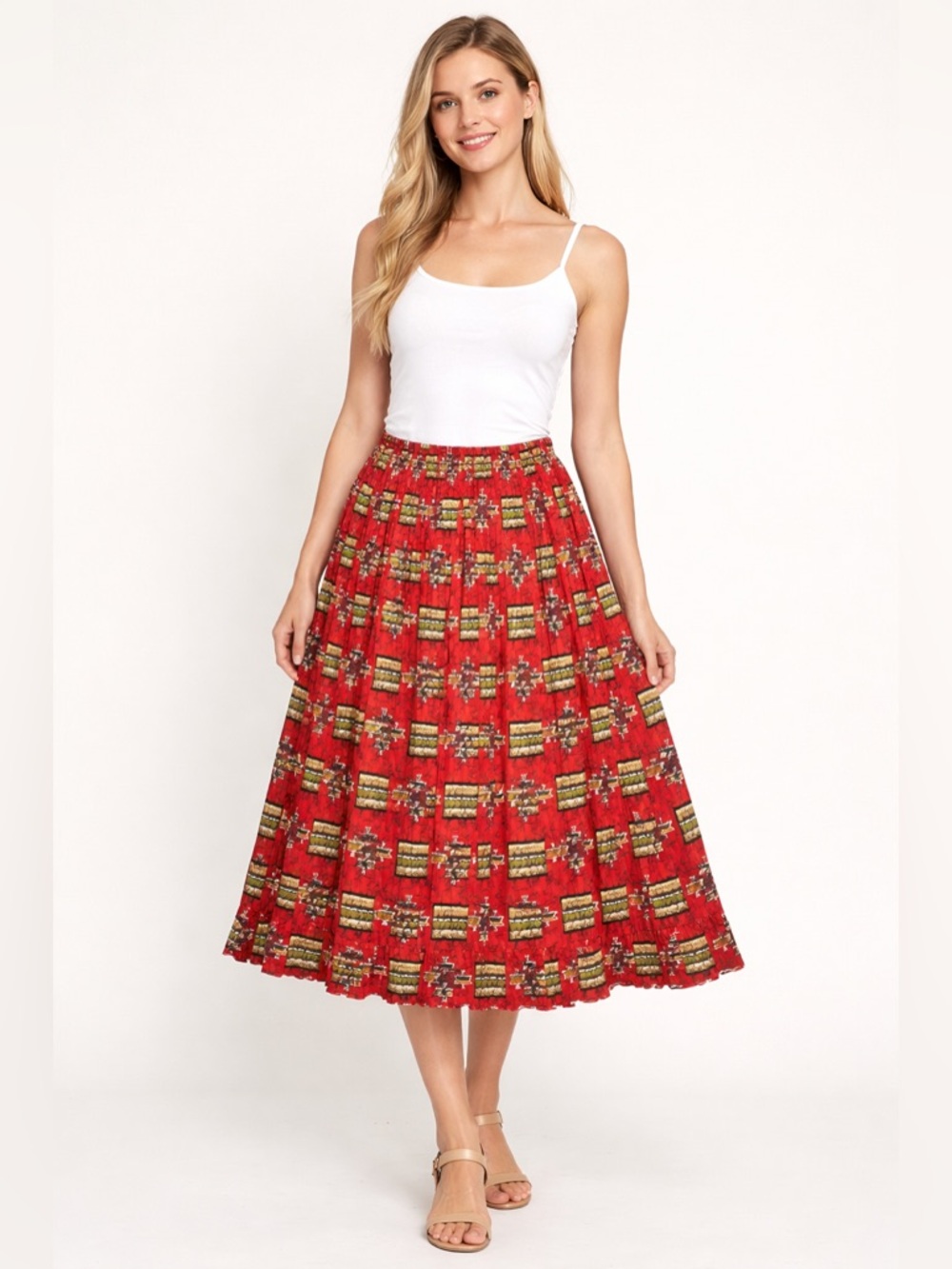 ✨Susan Bristol Red Geometric Pleated Skirt Size M -NWT